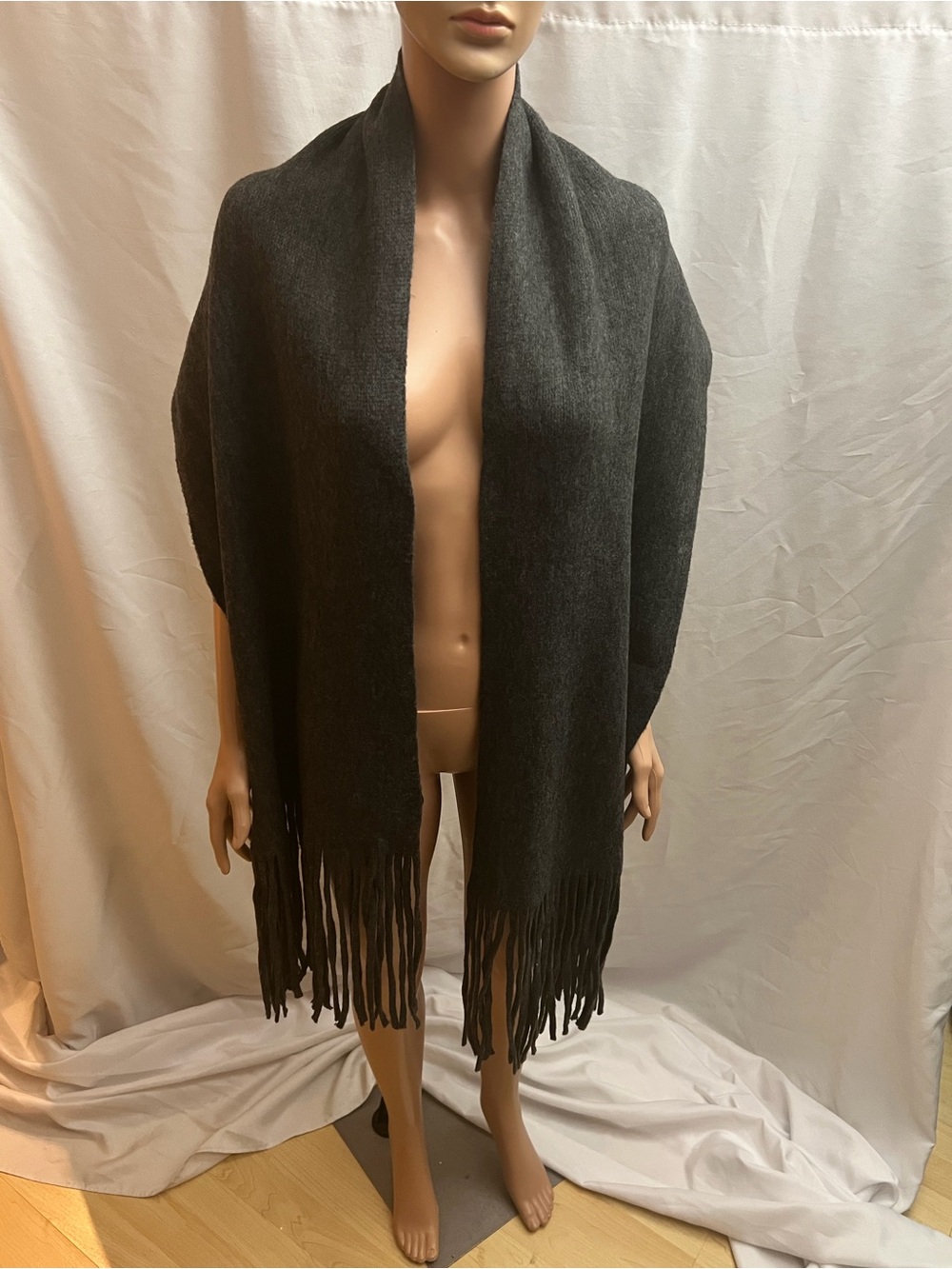 Lucky Brand Charcoal Gray Oversized Fringe Scarf Wrap Shawl